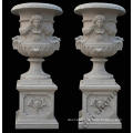 factory sale polished pattern design marble flower pot round stone planter for sale